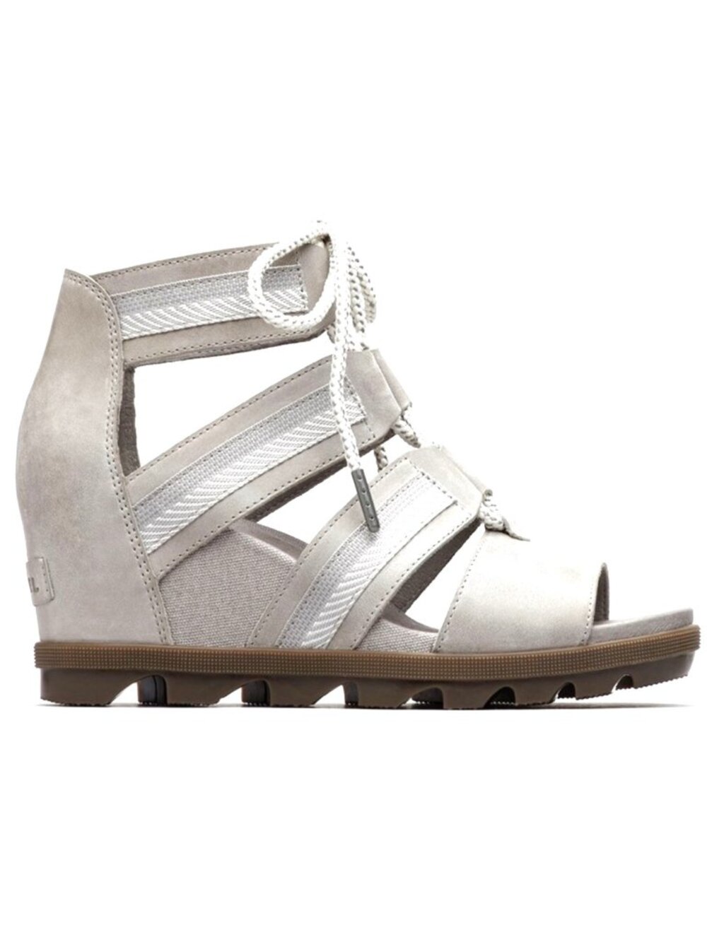 Sorel Joanie ll Gladiator Wedge Lace Leather Sandals Womens 7.5 Quarry Gray